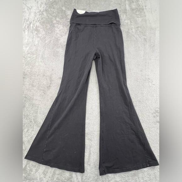 NEW Aerie M Short Black Super Flare Wide Foldover Worn in Look Leggings‎ - Picture 1 of 13